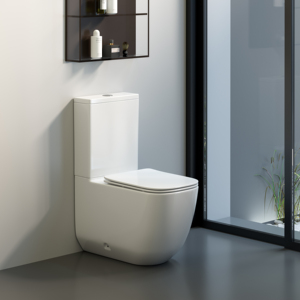WC moderne écologique en céramique deux pièces avec système de chasse d'eau Tornado, paroi arrière facile à nettoyer pour hôtels, accessoires blancs - Product Image 2