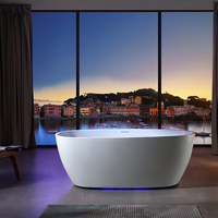 Baignoire Balnéo Autoportante Moderne en Acrylique Écologique Portable avec Vidange, Design Ovale Blanc pour Bain Profond dans les Appartements