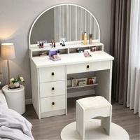 Miroir LED incurvé unique en forme d'éventail avec certificat CE, meuble de chambre en MDF, table de maquillage avec tiroirs de rangement