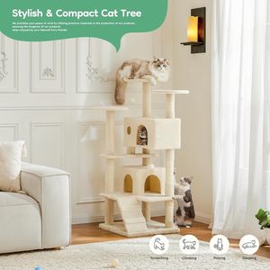 DUMOS Arbre à <span class=keywords><strong>chat</strong></span> d'intérieur de 54 pouces, multi-niveaux, <span class=keywords><strong>pour</strong></span> chats de grande taille, avec 2 niches, griffoirs, plateforme, petite échelle et jouets, capacité 30 lbs - Product Image 2