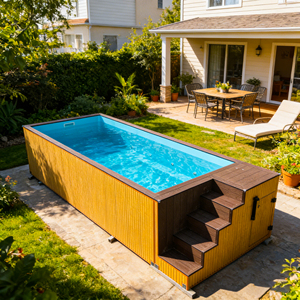 Piscina de Cascada Acrílica OEM ODM para Exteriores, Jardín, Villa, Patio Trasero, Spa Familiar con Marco de Madera - Product Image 5