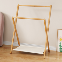Porte-vêtements pour enfants moderne, pliable, léger, en bambou, sur pied, avec double tringle, petite taille, pour chambre de bébé et chambre d'enfant