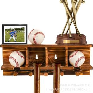 Wooden Baseball <b>Display</b> Stand <b>Wall</b> Mounted Solid Wood Rack For Baseballs And Bats Storage Organizer - Product Image 3