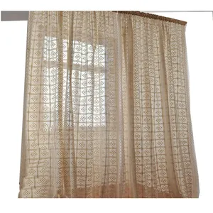 White vintage hand made crochet and draw curtains crochet macrame curtain