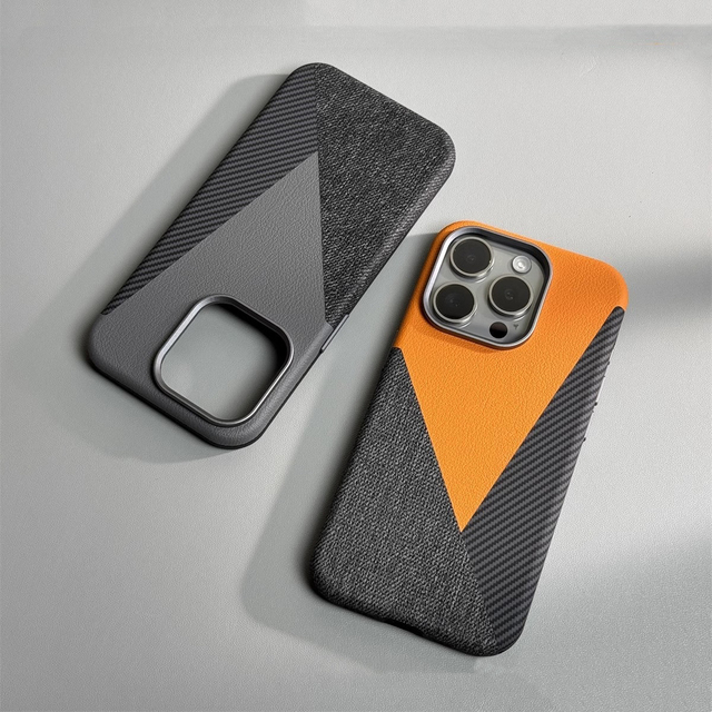 Premium Luxury Leather Carbon Fiber Fabric Splicing Cover Magnetic Phone Case for iPhone 16 Pro Max 15 With Metal Button
