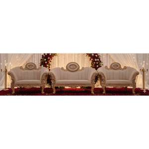 Luxury Royal Wedding Stage <b>Sofa</b> Set – <b>Gold</b> Carved Wooden Bridal Couch with 2 King Chairs Handmade Bulk Product - Product Image 1
