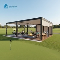 Pergola Bioclimatique Motorisée en Aluminium avec Toit Rétractable à Lames Orientables, Finition Bois, Protection UV, Imperméable, pour Jardin et Terrasse