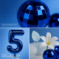 10 Stück Blaue Metallische 3D-Zahlen 0-9 Tortendeko-Set mit Discokugel und Schleifenband für Meilenstein-Geburtstagsfeiern