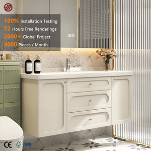 Mueble de Baño Moderno GINO, de MDF con Acabado en Madera Lacada, para Apartamento, con Doble Lavabo, Impermeable, para Colgar en la Pared - Product Image 1