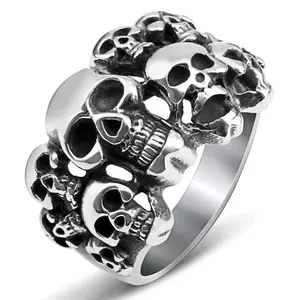 New Skull Dominant Men's Ghost Head Ring Y2K Punk Zirconia Rings For Men Adjustable Round Jewelry Wholesale Factory