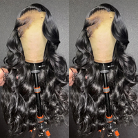 Wig 26 inci rambut manusia renda wig depan 13x4 pra-pencabutan 180 kepadatan tubuh gelombang hitam rambut manusia Frontal HD renda rambut manusia