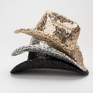 Nuevo Diseño Sombrero <span class=keywords><strong>Vaquero</strong></span> de Lentejuelas Brillantes para Mujer con Ala Curva para Fiesta Musical, Festival, Discoteca, Actuación, Gorra de Jazz de Moda para Hombre - Product Image 2