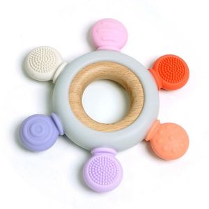 Anneau de dentition unisexe en silicone souple de qualité alimentaire et bois non toxique sans BPA pour nouveau-né - Product Image 4