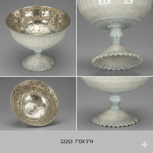 Bol sur piédestal de style vintage de 7 pouces, plat décoratif sur pied pour la décoration intérieure, centre de table de mariage, bol à bonbons antique - Product Image 2