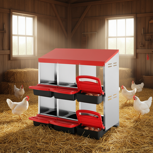 D0100HRS6CJ Jaula Inclinada para Gallinas Ponedoras, 6 Compartimentos, Metálica, Roja, para Cría de Animales - Product Image 2