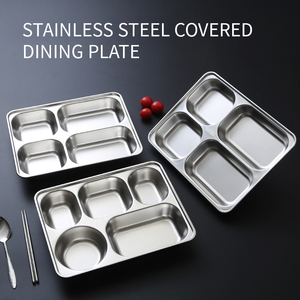 Yurtrain - Juego de Platos para Almuerzo Estilo Coreano de Acero Inoxidable 316 Pulido, Duradero, de Grado Alimenticio, con 4/5/6 Compartimentos, y Caja para Comida Rápida para la Escuela - Product Image 1