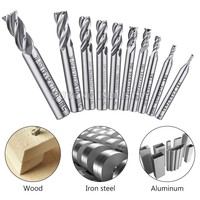 Lot de 10 fraises HSS à 4 cannelures, 2-12 mm, avec queue droite, pour défonceuse, outils CNC pour le bois et le métal