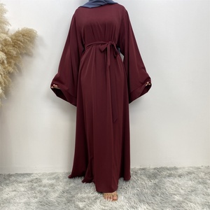 6394# Umbrella Style Long Sleeves Muslim Dress for Women Plain Color Dubai Closed Abaya - Product Image 5