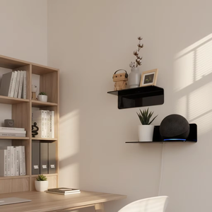 Ensemble de petites étagères murales flottantes en acrylique, 2 pièces, utilisation flexible, 9 pouces, adhésif, pour caméras de sécurité/haut-parleurs intelligents/caméras d'<span class=keywords><strong>action</strong></span> - Product Image 6