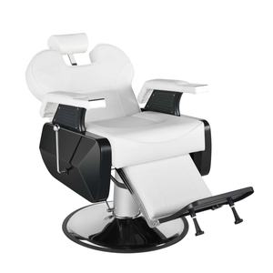 Chaise de barbier blanche de qualité supérieure pour salon de beauté, cadre en acier inoxydable durable, base ronde, chaise de barbier pour salon - Product Image 4