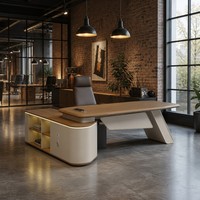 Bureau de direction droit avec pieds en acier courbés, MDF E1 thermoformé, éclairage LED RGB 12 couleurs, serrure à code, boîte à câbles intégrée, mobilier