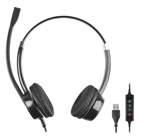 Casque Filaire Professionnel Circum-Auriculaire à Réduction de Bruit avec Micro et Bouton Secret pour Centre d'Appels et Visioconférence