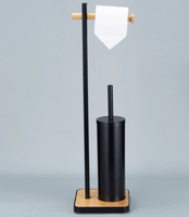 Porte-brosse de toilette en bois et acier inoxydable avec porte-papier