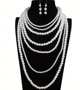 Set <span class=keywords><strong>Collana</strong></span> e Orecchini Placcati Oro con <span class=keywords><strong>Perle</strong></span>, <span class=keywords><strong>Collana</strong></span> <span class=keywords><strong>Lunga</strong></span> a Catena con <span class=keywords><strong>Perle</strong></span> <span class=keywords><strong>Finte</strong></span> e Grappoli <span class=keywords><strong>di</strong></span> Perline Stile Flapper, Girocollo per Fidanzamento - Product Image 3