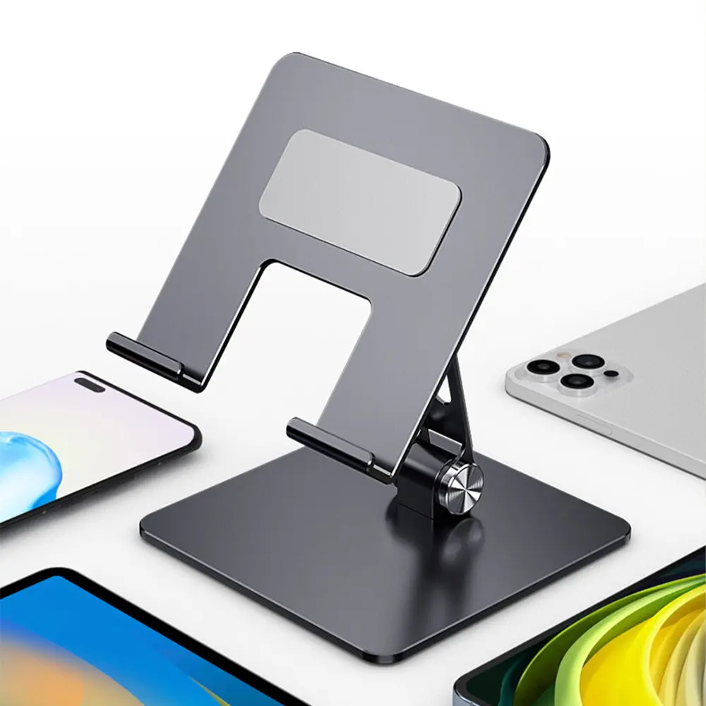 Suporte ajustável e dobrável para tablet, suporte de alumínio compacto para celular com almofada antiderrapante