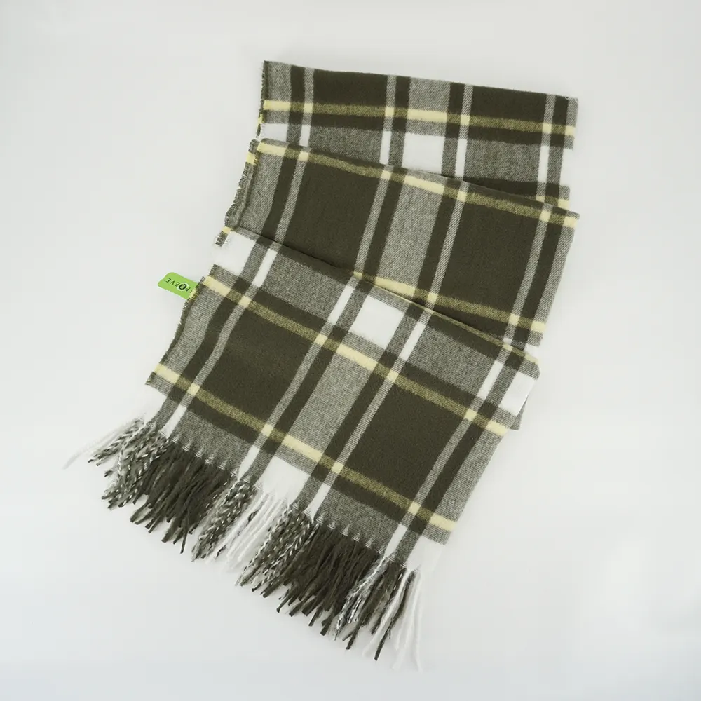 Hot Sale Woven Winter Sustainable Recycled Polyester Cashmere Feel Green color Tartan Plaid Repreve ladies pashmina scarf