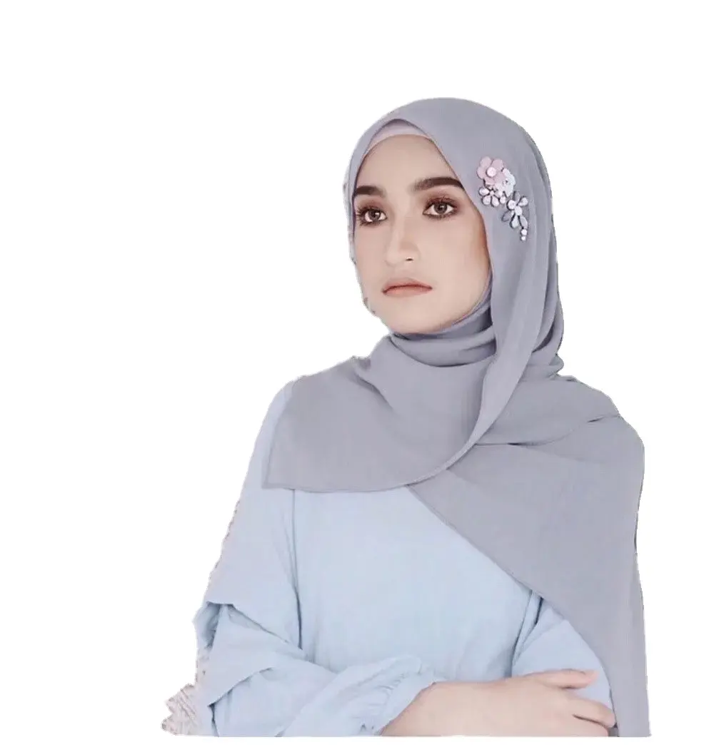 H0200 New Design Malaysia Chiffon Hijab Muslim Women Pure Color Scarf Crinkle Arab Shawls
