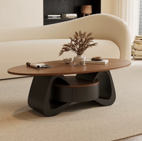 Table basse ovale en bois massif de style rustique, table d'appoint compacte en noyer avec tiroirs et espace de rangement pour petits salons, usage domestique
