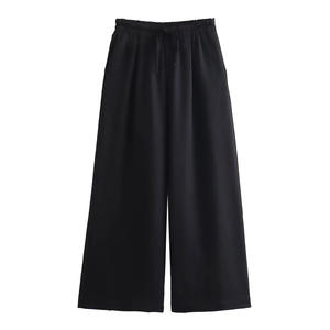 Temperamento Casual con cinturón Chaleco suelto Pantalones de pierna ancha de cintura alta Conjunto de dos piezas <span class=keywords><strong>Ramin</strong></span> de algodón y lino para mujer Moda - Product Image 6
