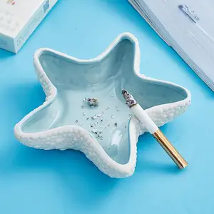 2024 Creative Cute Windproof Ceramic Gray Ashtray Personalized Nordic Starfish Conch Ashtray