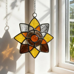 Foreign Trade Custom Colorful Painted Glass Window Decoration Sunflower Sun Catcher Modern Design Housewarming Party Gift