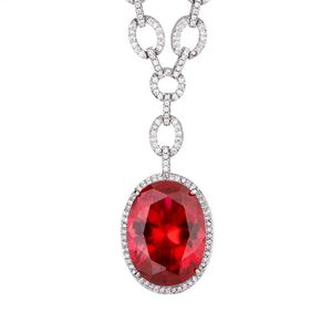 Collier pendentif classique anti-ternissement en cuivre écologique avec serti clos, zircone cubique rouge colorée taille ovale 15*20mm pour femme - Product Image 1