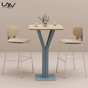 Table à manger moderne et simple pour hôtel restaurant, café, bistro, cadre en métal, dessus en bois, meubles de table ronde verte - Product Image 4