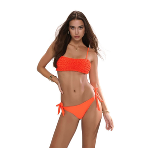 HDJ Bikini Set <b>Plus</b> <b>Size</b> <b>Bandeau</b> <b>Top</b> Tie Side Bottom Solid Color Swimwear BZ77237 - Product Image 2