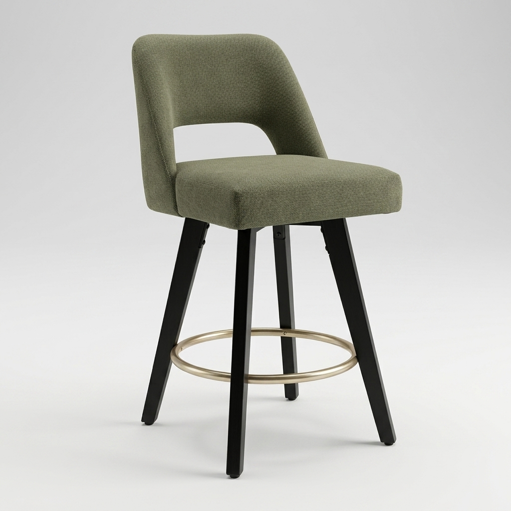 Olive Green + Black Wood Legs + Glod Metal Footrest Ring