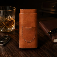 Étui de Voyage Portable de Luxe pour Cigares avec Miroir, Humidor 3 Doigts en Cuir Véritable, Coupe-Cigares et Cèdre Espagnol
