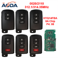 Llave Inteligente para Vehículo Toyota de 2/3/4 Botones, Llave Remota para Auto con Chip 8A, 312/314 MHz, 0020/2110 HYQ14FBA