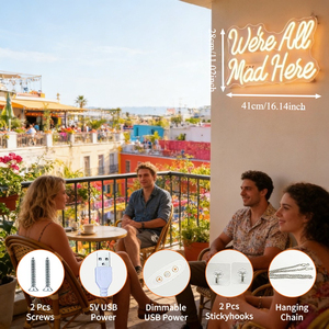 Insegna LED al Neon 'We're All Mad Here' Luce Bianca Calda a Tema Alice nel Paese delle Meraviglie per Decorazione Camera da Letto e Bar - Product Image 2