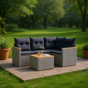 Ensemble de canapés de jardin en rotin moderne 4 places, mobilier d'extérieur résistant aux intempéries, design contemporain gris - Product Image 2