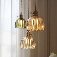 Lustre LED en verre doré à motif floral vintage, style nordique, blanc chaud, CRI 90, pour salle à manger, comptoir de bar, chevet, petit luminaire suspendu