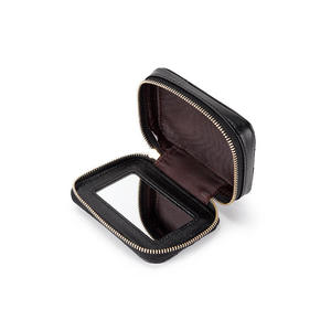 AndoBag Cosmetic Bags Cases for Women Genuine Cow Leather Ladies Elegant Lipstick Case Purse Quilted Pattern with <b>Mirror</b> - Product Image 2