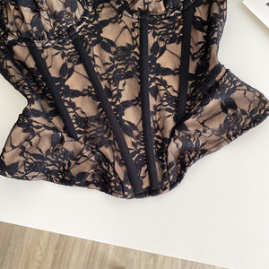 Nouveau haut corset tendance style Ins, tentation sexy, dentelle sans bretelles, taille cintrée, <span class=keywords><strong>dos</strong></span> <span class=keywords><strong>nu</strong></span>, <span class=keywords><strong>bustier</strong></span> noir - Product Image 3