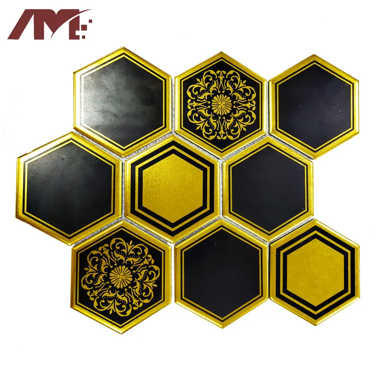 Zwarte Goud Hexagon Keramische Mozaïek Tegel