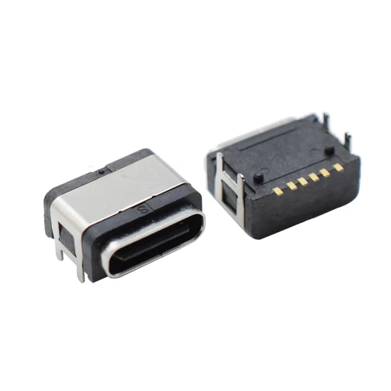 حار بيع 6 دبوس الإناث C نوع موصل جميع التصحيح القدم SMD للماء IP66 USB-C نوع C موصل
