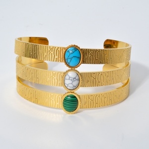 Wholesale Fashion14K Gold Plated Turquoise <b>Adjustable</b> Open Stainless Steel Unisex Customized Size Cuff <b>Bracelet</b> - Product Image 6