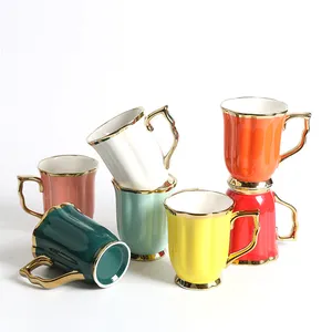 Tasse à poignée dorée de luxe de 12 oz avec Logo personnalisé, tasse en céramique nordique, cadeau personnalisé, voyage, café, lait, fête, tasse en porcelaine